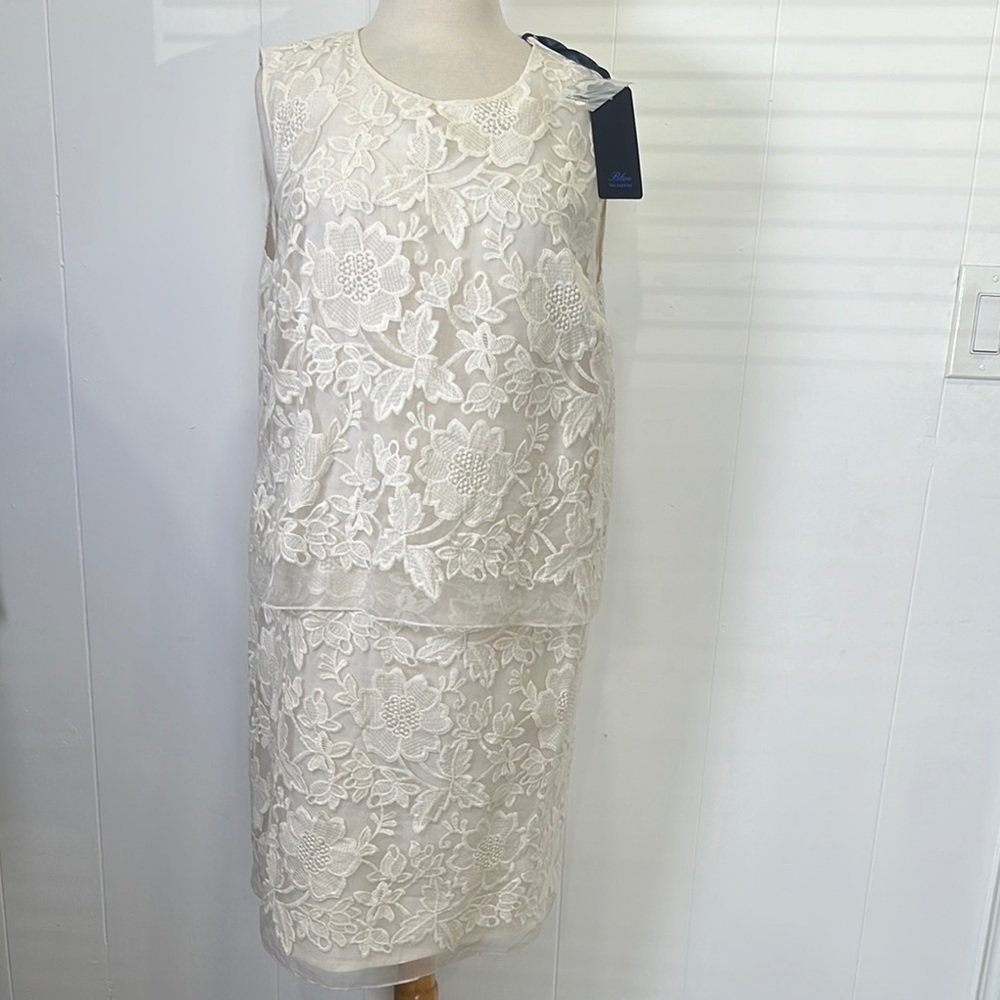 Blue Les copains off white flower print Lace Sleeveless Dress NWT size 48